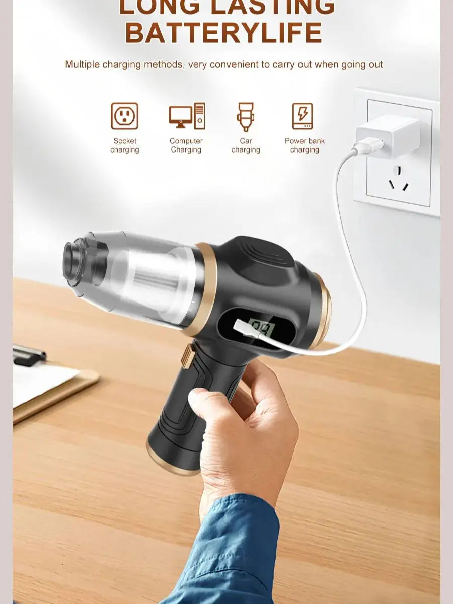 Cordless Air Duster & Vacuum, 2-in-1 Handheld Cleaner with Digital Display