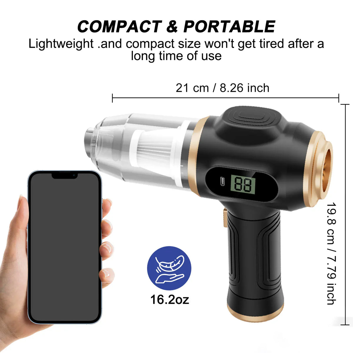 Cordless Air Duster & Vacuum, 2-in-1 Handheld Cleaner with Digital Display