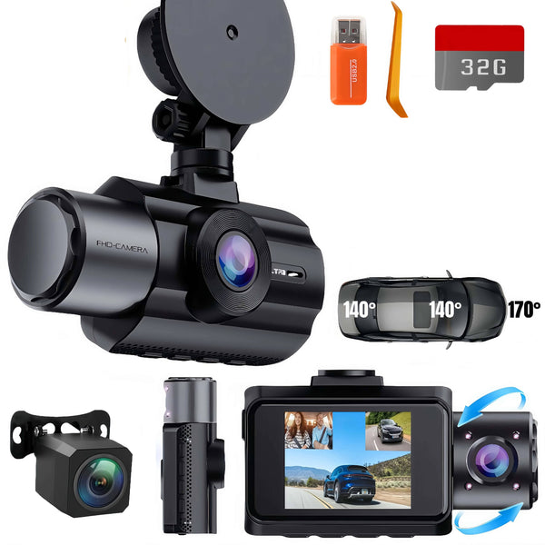 4K 3-Channel Dash Cam with Front, Rear & Interior Cameras