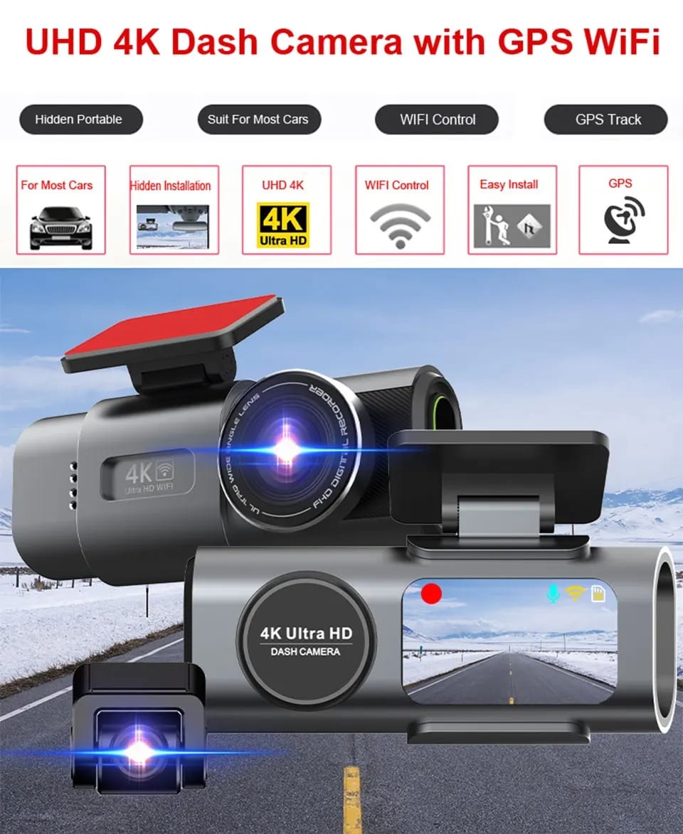 4K UHD WiFi Dash Cam with GPS & Night Vision