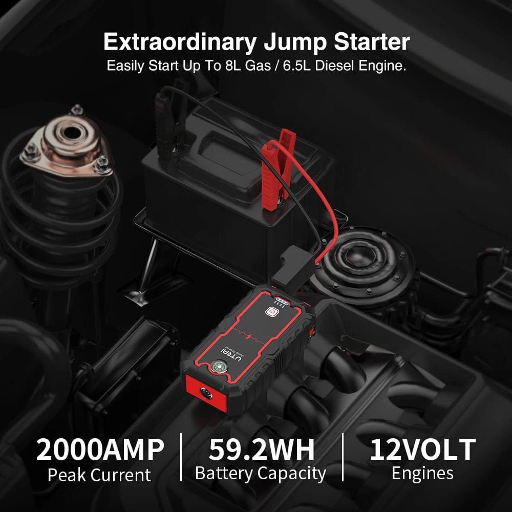 2000A Portable Car Jump Starter Power Bank 12V Battery Booster