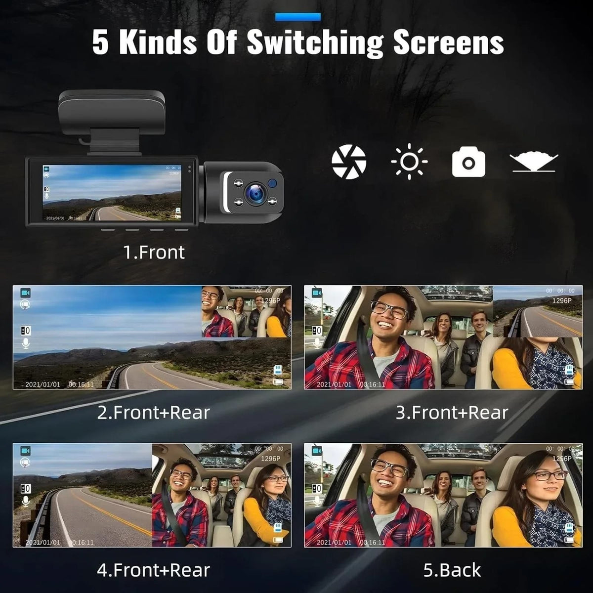1080P Front & Rear Dash Camera with Night Vision