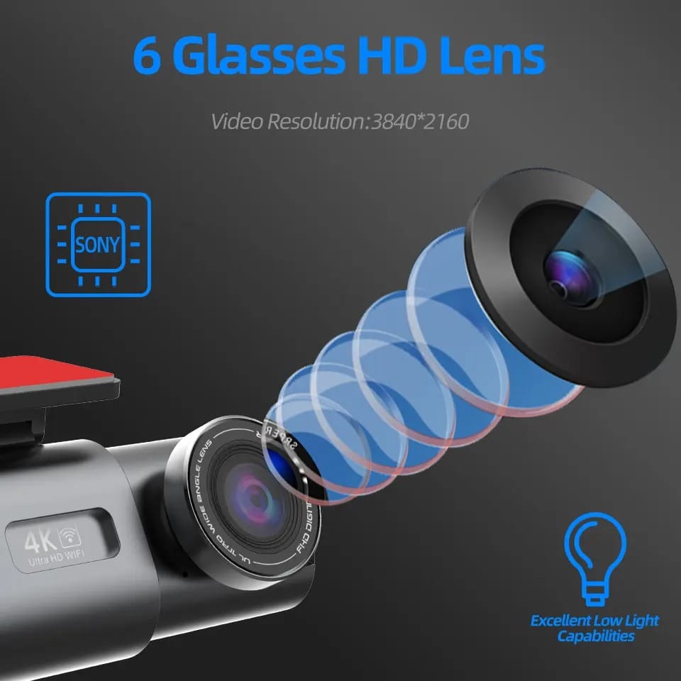 4K UHD WiFi Dash Cam with GPS & Night Vision