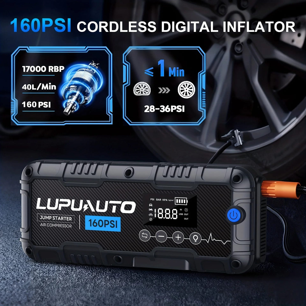 4-in-1 4000A Jump Starter with 160 PSI Air Compressor
