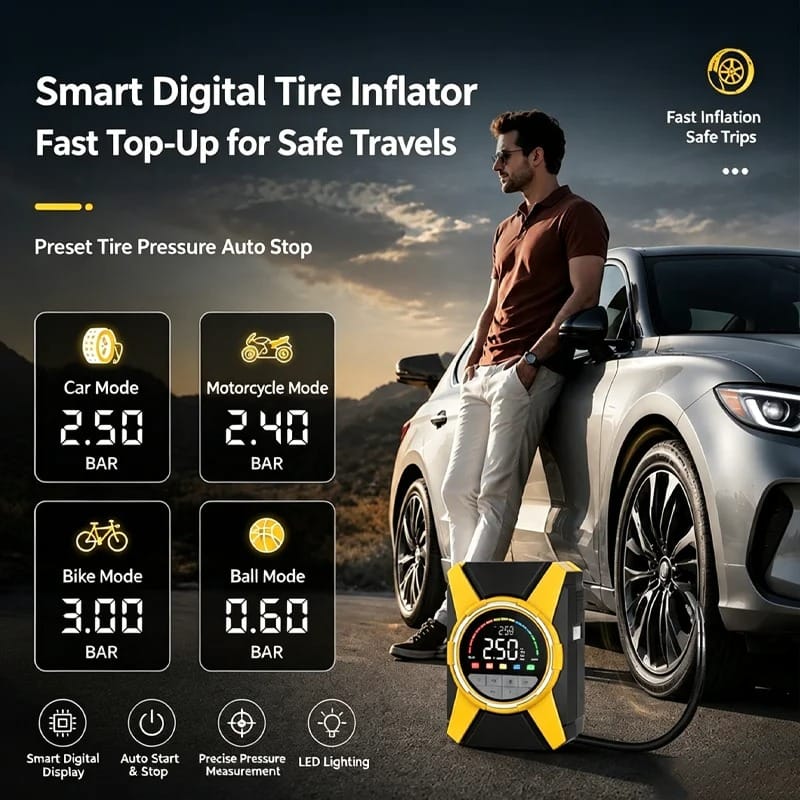 Portable 150 PSI Cordless Tire Inflator with LED Light