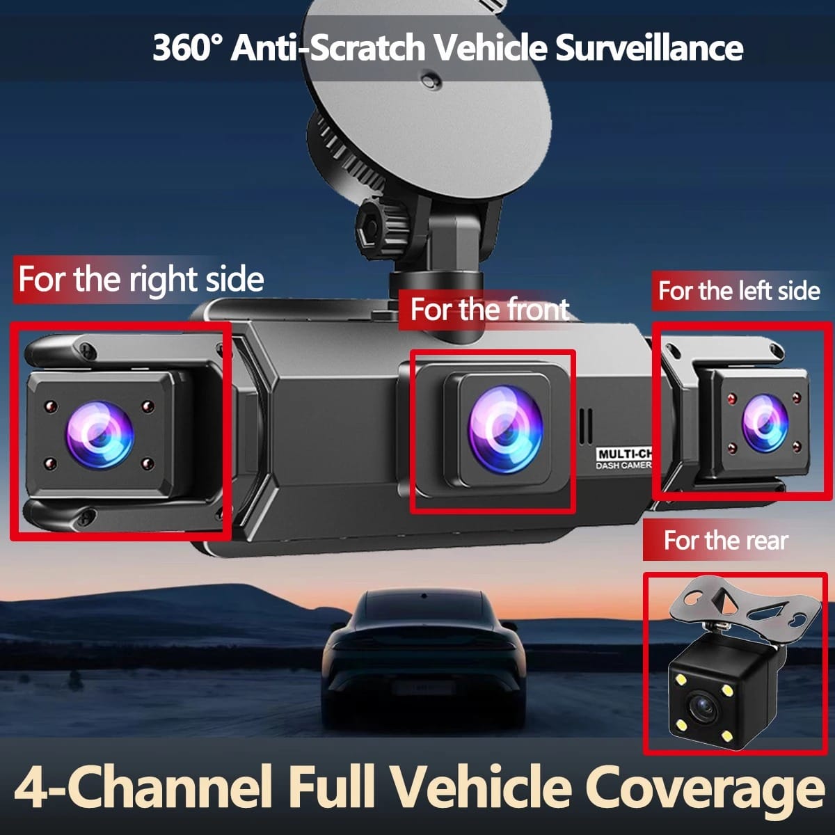 360° 4-Lens Dash Camera with Night Vision & Parking Monitor