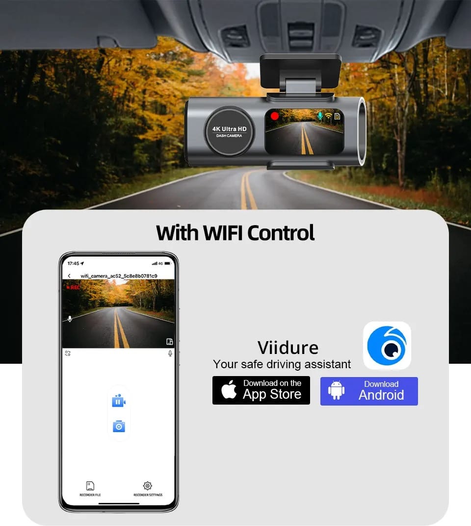 4K UHD WiFi Dash Cam with GPS & Night Vision