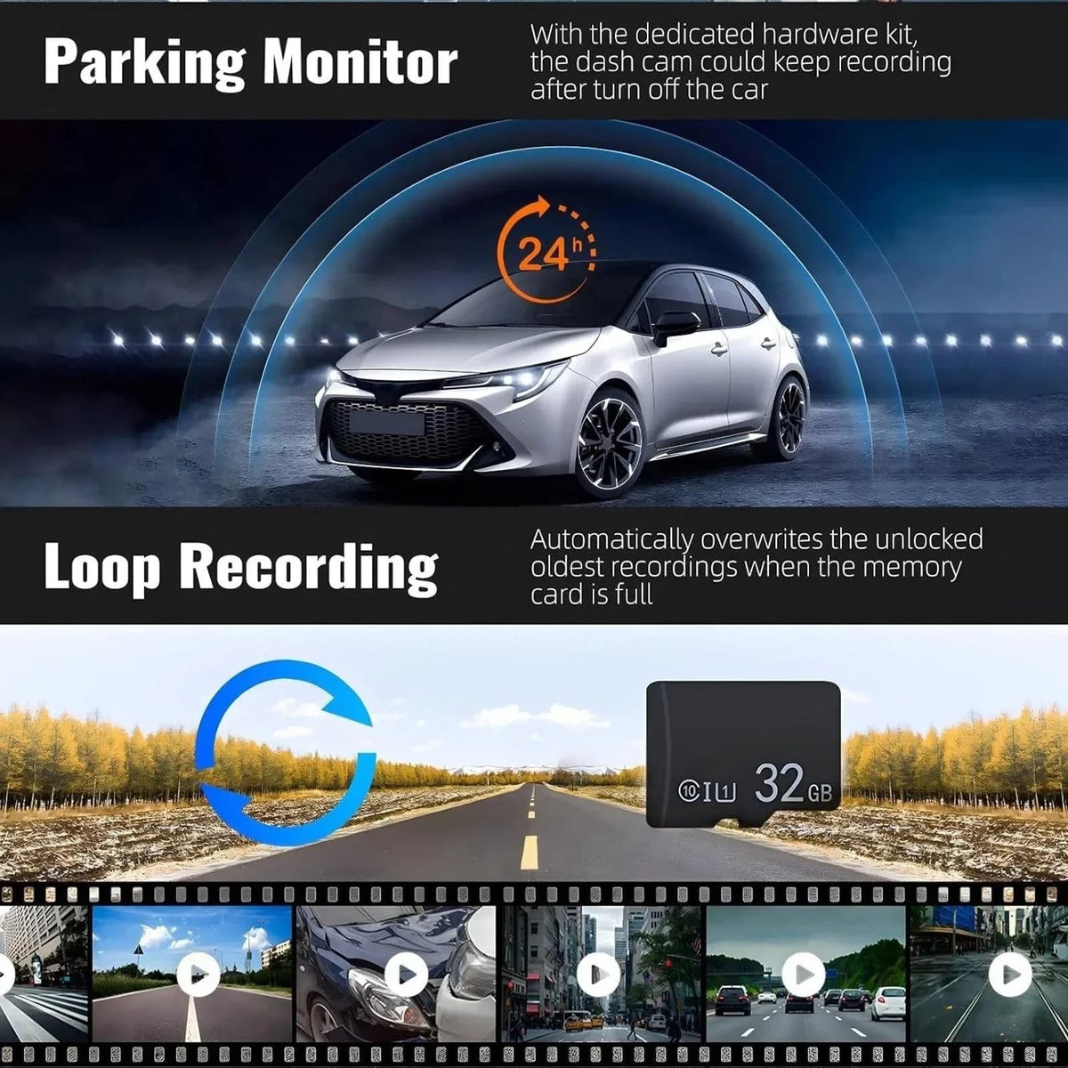 1080P Front & Rear Dash Camera with Night Vision