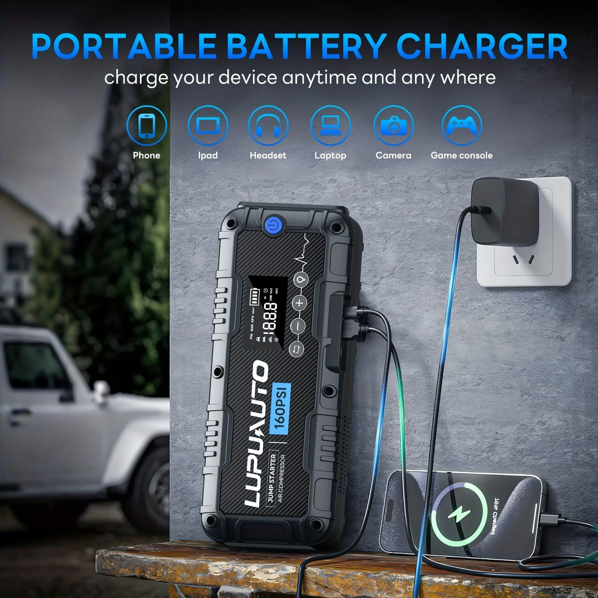 4-in-1 4000A Jump Starter with 160 PSI Air Compressor