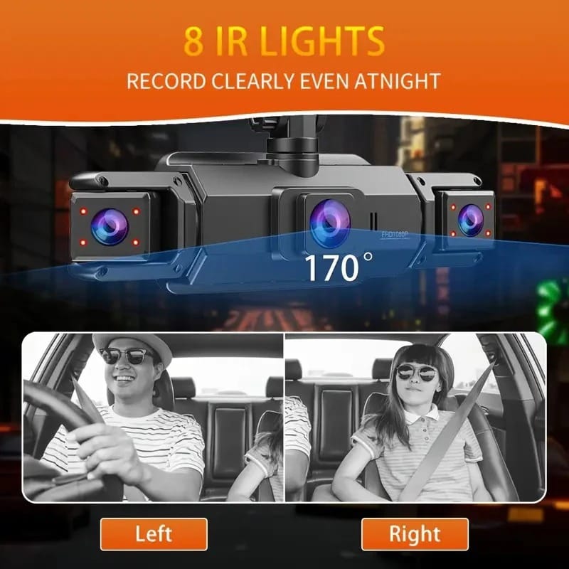 360° 4-Lens Dash Camera with Night Vision & Parking Monitor