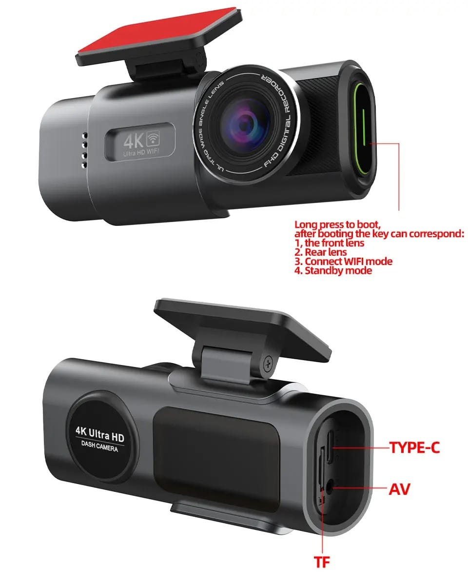 4K UHD WiFi Dash Cam with GPS & Night Vision
