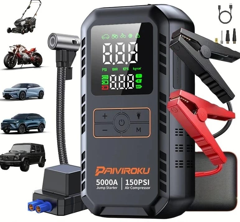 4-in-1 5000A Jump Starter with Air Compressor & Power Bank