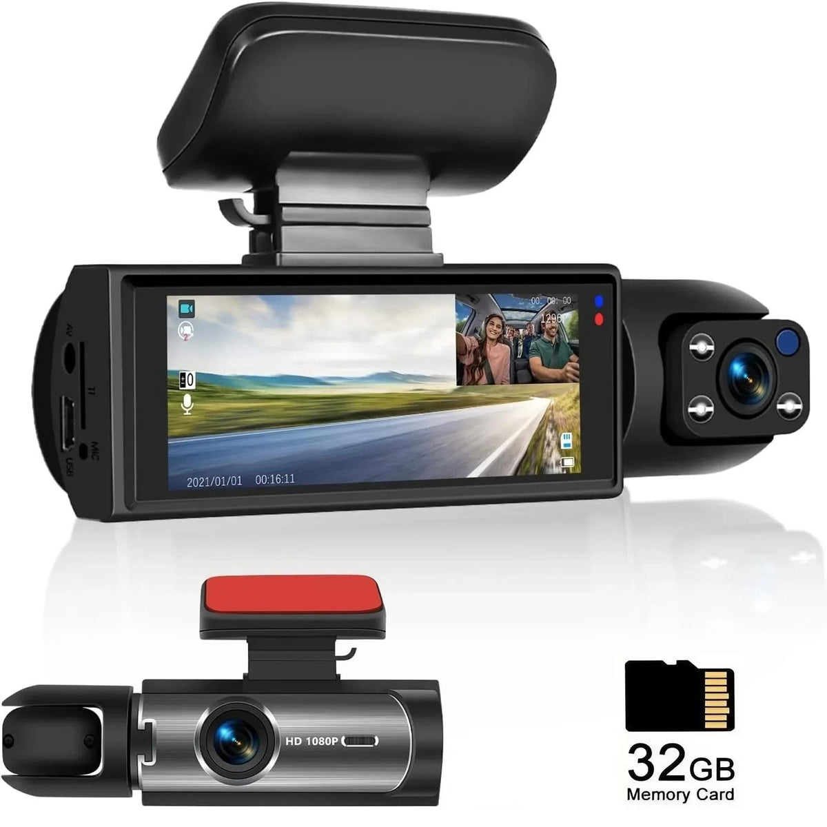 1080P Front & Rear Dash Camera with Night Vision