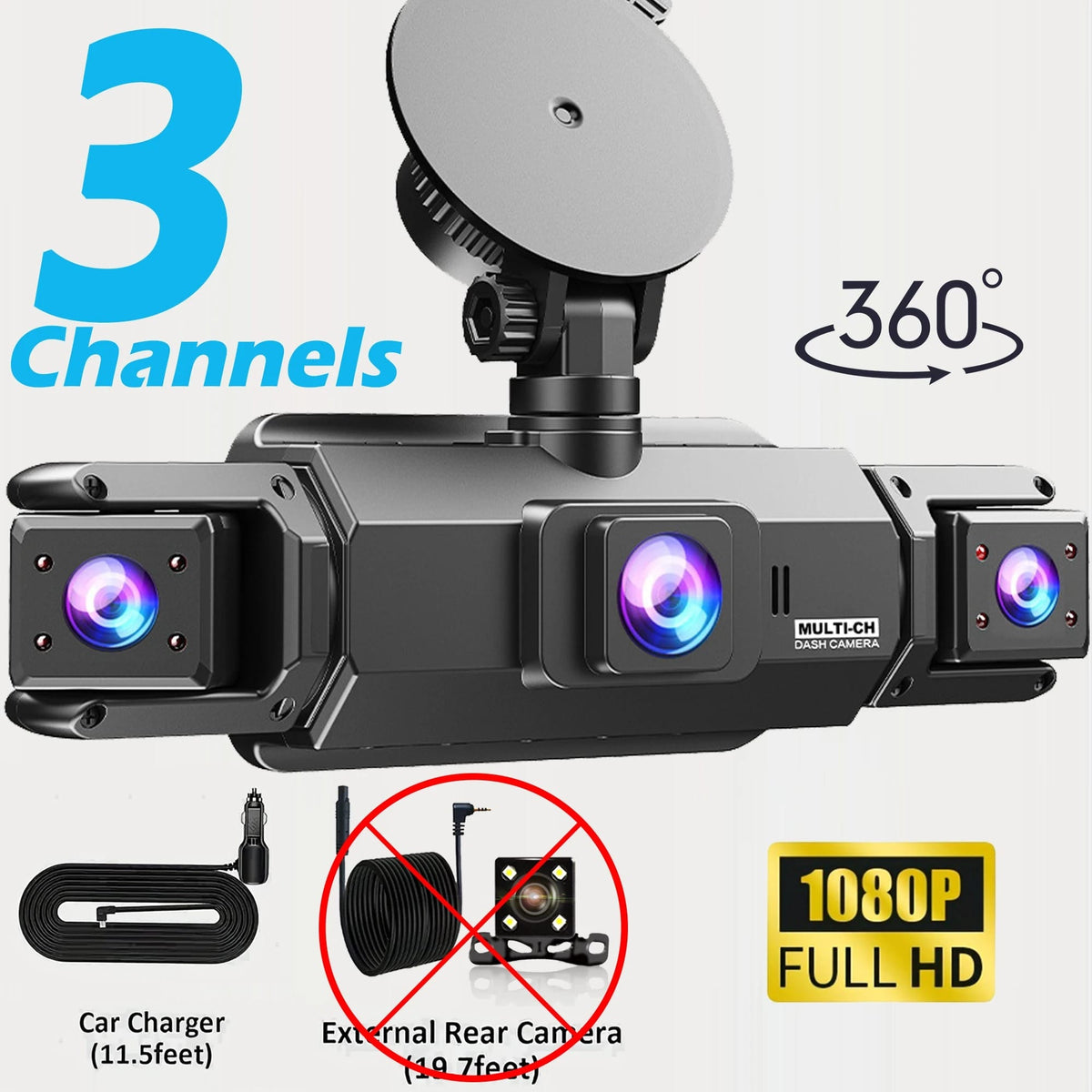 360° 4-Lens Dash Camera with Night Vision & Parking Monitor