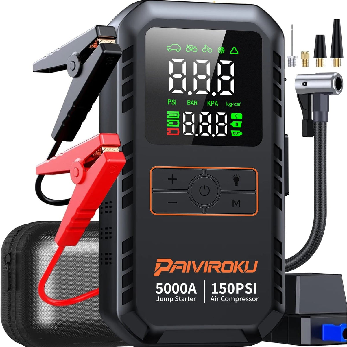 4-in-1 5000A Jump Starter with Air Compressor & Power Bank