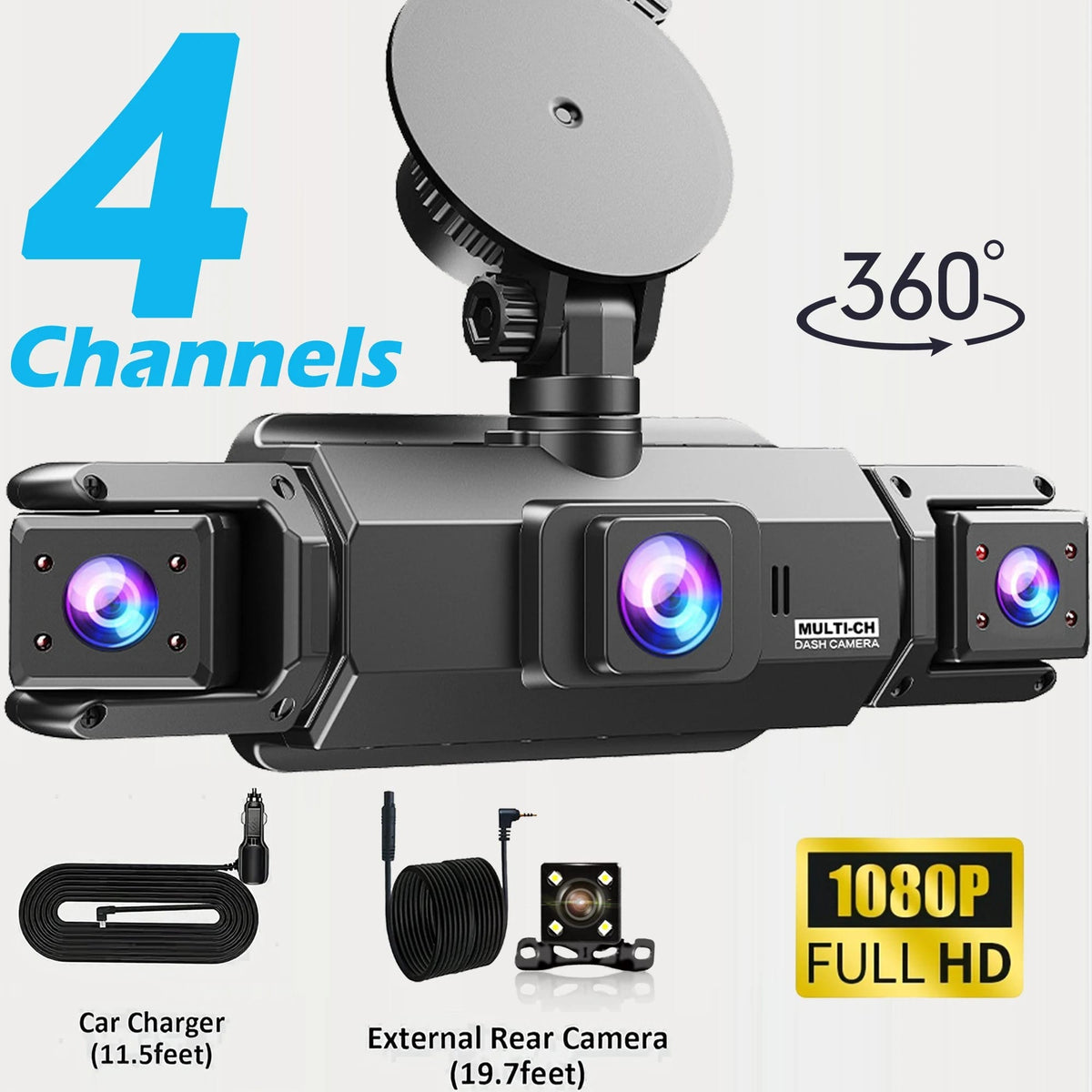 360° 4-Lens Dash Camera with Night Vision & Parking Monitor